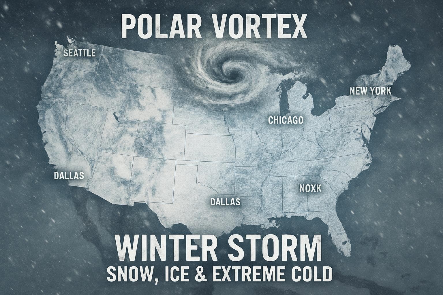 Snow-covered US city streets during a winter storm
