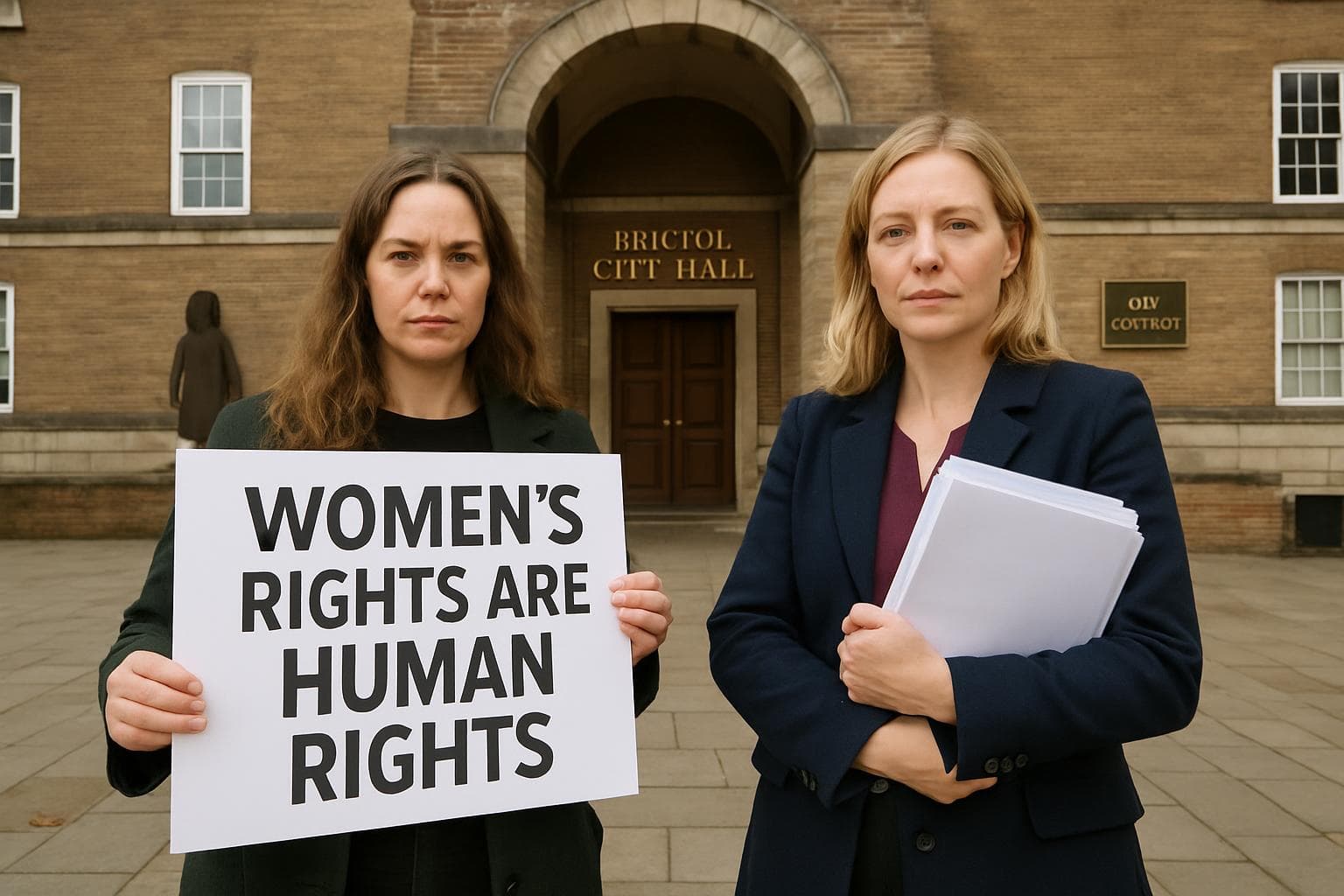 Two women's rights campaigners discussing strategy