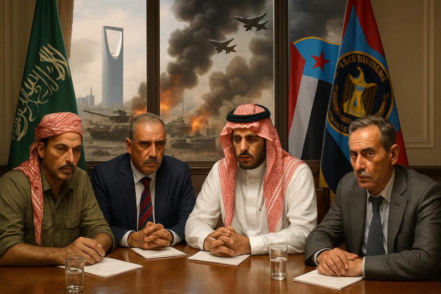 Representatives from Yemen's southern factions and Saudi Arabia in a meeting