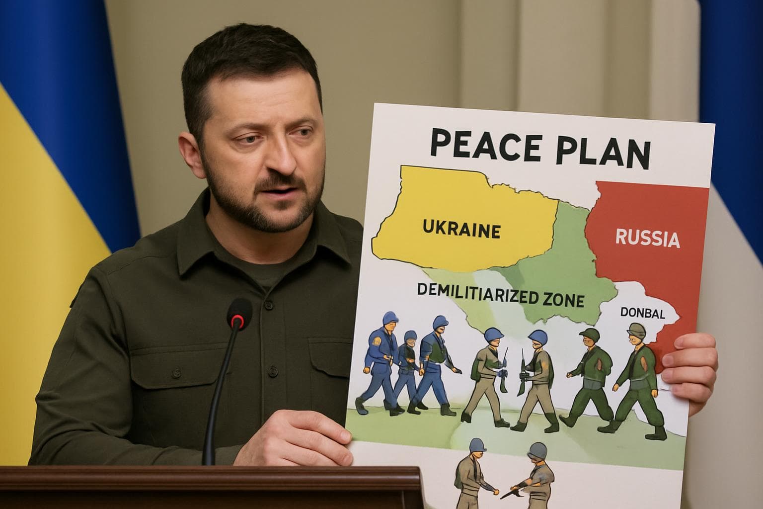 Ukrainian and Russian soldiers leaving Donbas watched by peacekeepers